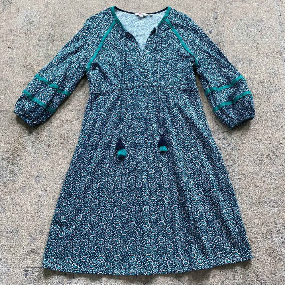 Boden Heidi Jersey Dress Green Floral 12 Boho Casual Midi Balloon Sleeve Lace - Picture 3 of 16